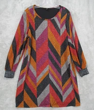 MSK Dress XL Multicolor Metallic Chevron Scoop Neck Stretch Shimmer Career Event