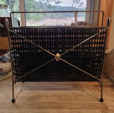 Vintage MCM Black Brass Tone Wire Magazine/Record Rack Stand