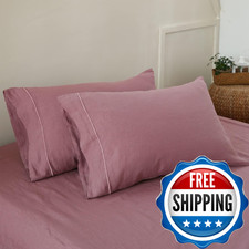 King Linens 100 French Linen Pillowcases Embroidery - Pack Of 2 - Washed Solid