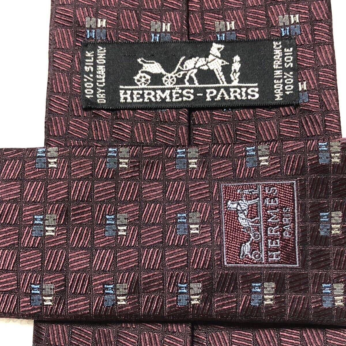 HERMES Tie H Pattern Check Allover Pattern 100 Si… - image 6