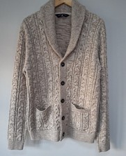 Mens Cable Knit Cardigan Size Large 'Manji 2' Tokyo Laundry Natural Twist Vgc