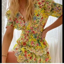 LoveShackFancy Aldina Mini Dress in Rainbow Skies