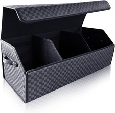 Trunk Organizer for SUV - Leather Storage Box, Extra Large, Checked