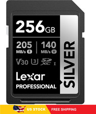 Lexar 256GB Professional Silver SD Card UHS-I U3 V30, 4K, Up to 205MB/s