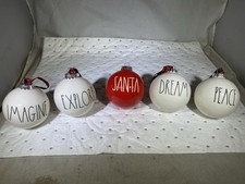 NEW Rae Dunn 5 Christmas Ornaments RED  White Santa Dream Peace Explore Imagine