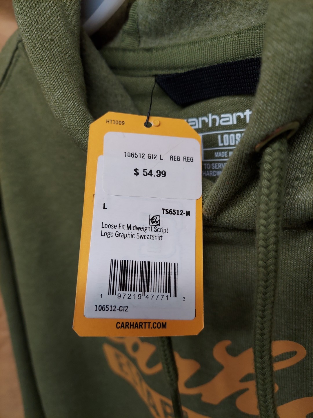  MEN'S L- CARHARTT MIDWEIGHT LOOSE FIT GRAPHIC HOODIE thumbnail 2