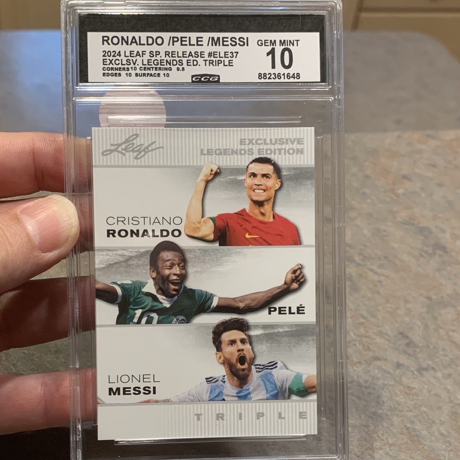 2022 Leaf Exclusive Legends Edition Triple Ronaldo/Pelé/Messi #LM-CR-P CGC 10