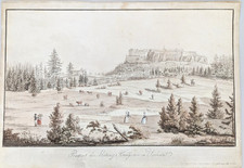 Landschaftsprospekt Festung Königstein. Umrissradierung C. G. Morasch