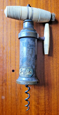 Victorian Dowler Patent Brass Corkscrew with Bone Handle & Bone Ratchet Sidearm.