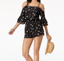 Miken Swim Women Black White Star Cold Shoulder Romper Cover Up Juniors Size S