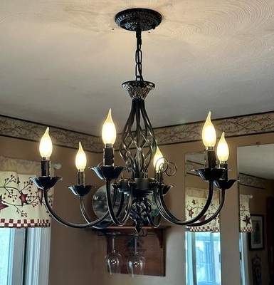 6 Light Vintage Style Chandelier Black Iron Metal Hanging Pendant Lamp Fixture