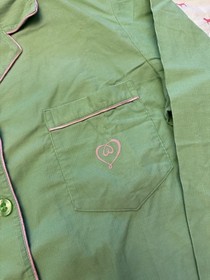 VICTORIA&rsquo;S SECRET VINTAGE 100% COTTON PAJAMA PJ SET GREEN PINK CORDUROY LOGO NWT