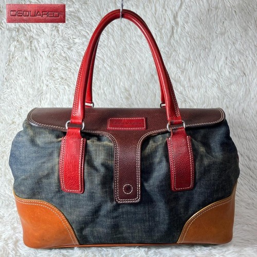 DSQUARED2 Leather Denim Boston Bag Unisex Made in Italy Large Capacity