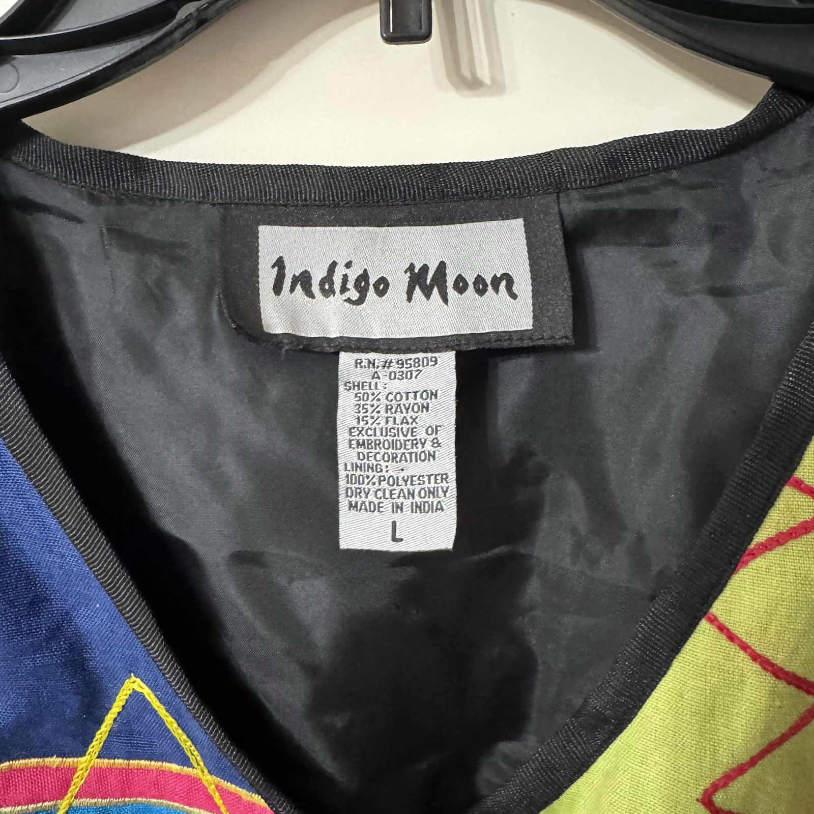 Indigo Moon Jacket Large Color Block Patchwork Ab… - image 3