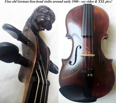 FINE OLD LIONHEAD VIOLIN - VIDEO - ANTIQUE RARE LION HEAD バイオリン скрипка 小提琴 522