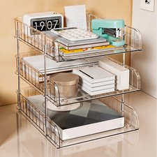 2/3/4 Tier Clear Stackable A4 Letter Filing Tray Desk Paper Document Organiser