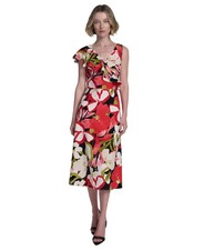 Women's Printed Asymmetric Ruffled Midi Dress