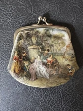 Vintage Victorian Scene Silk? Coin Purse Made In Italy Strawbridge & Clothier