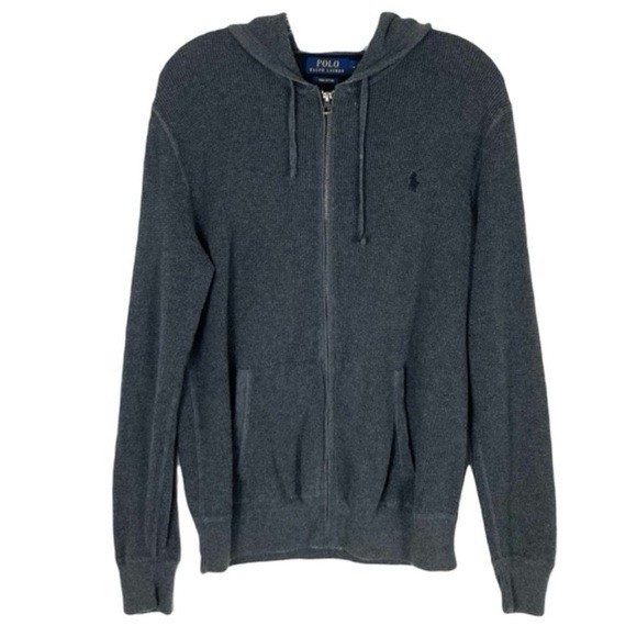 Polo Ralph Lauren grigia Pima cotone waffle maglia felpa con cappuccio ricamo pony nuova senza etichette M