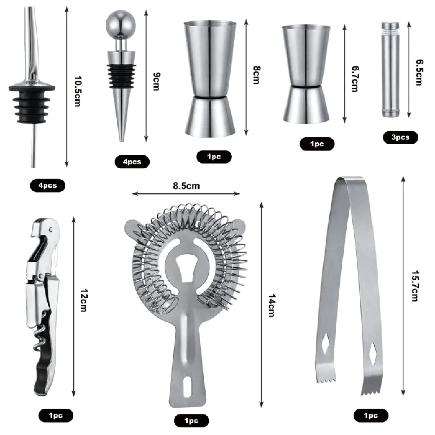 Set Cocktail Barman Inox 750ml avec Shaker Doseur et Support Complet - 3