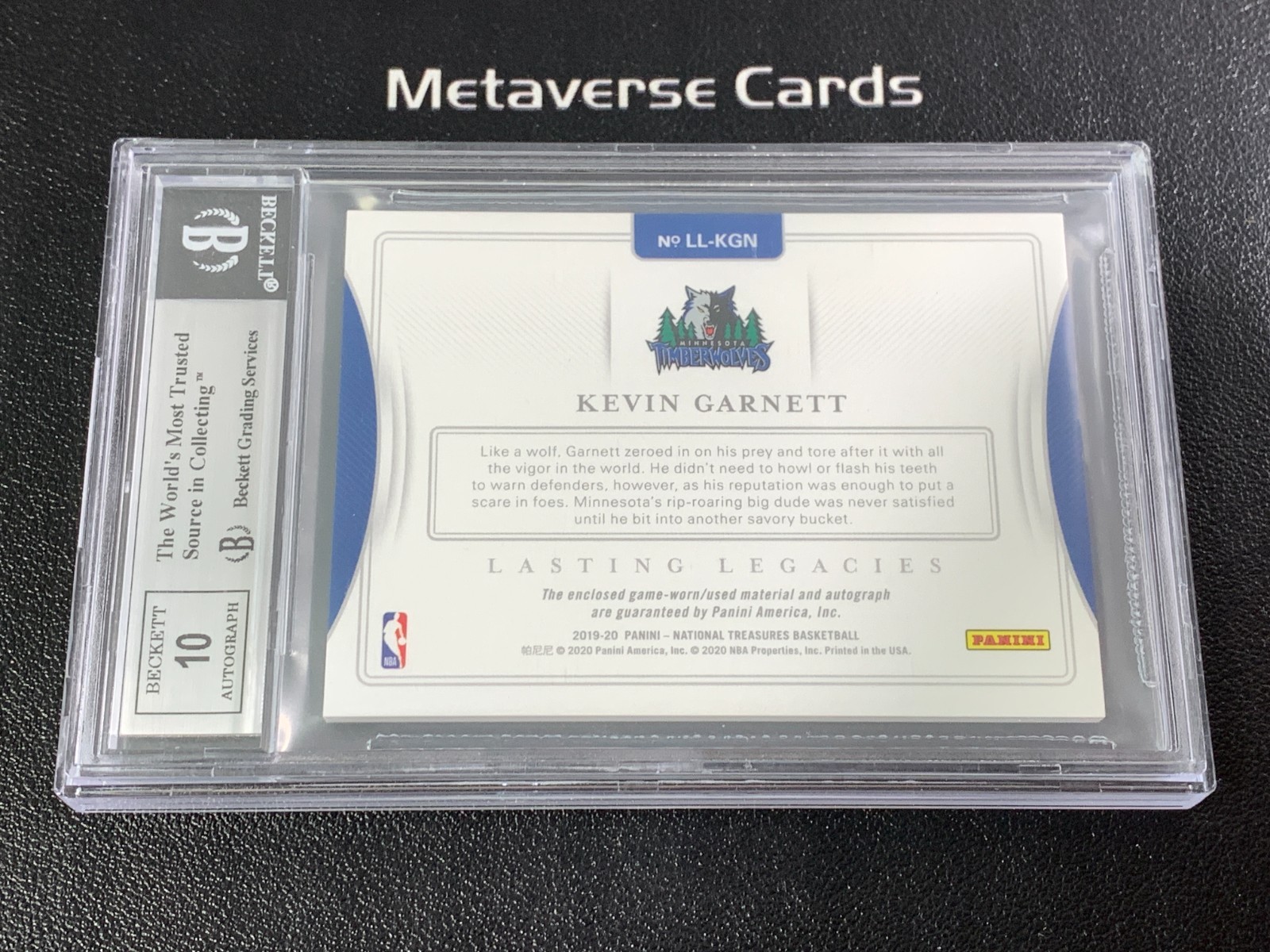 2019 National Treasures Kevin Garnett Lasting Legacies Patch Auto /10 BGS 8.5/10 view 2