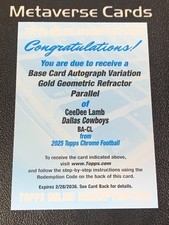 2025 Topps Chrome CeeDee Lamb Gold Geometric Refractor Auto /50 Redemption
