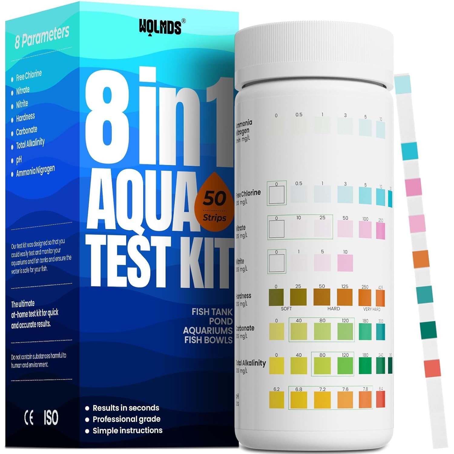 Bandelettes de test d'aquarium contre le chlore et l'acidité boîte de contrôle 8 en 1