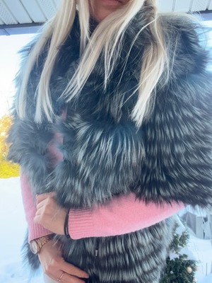 SAGA FURS ROYAL  REAL SILVER FOX FUR JACKET  SIZE M SPRING 2026