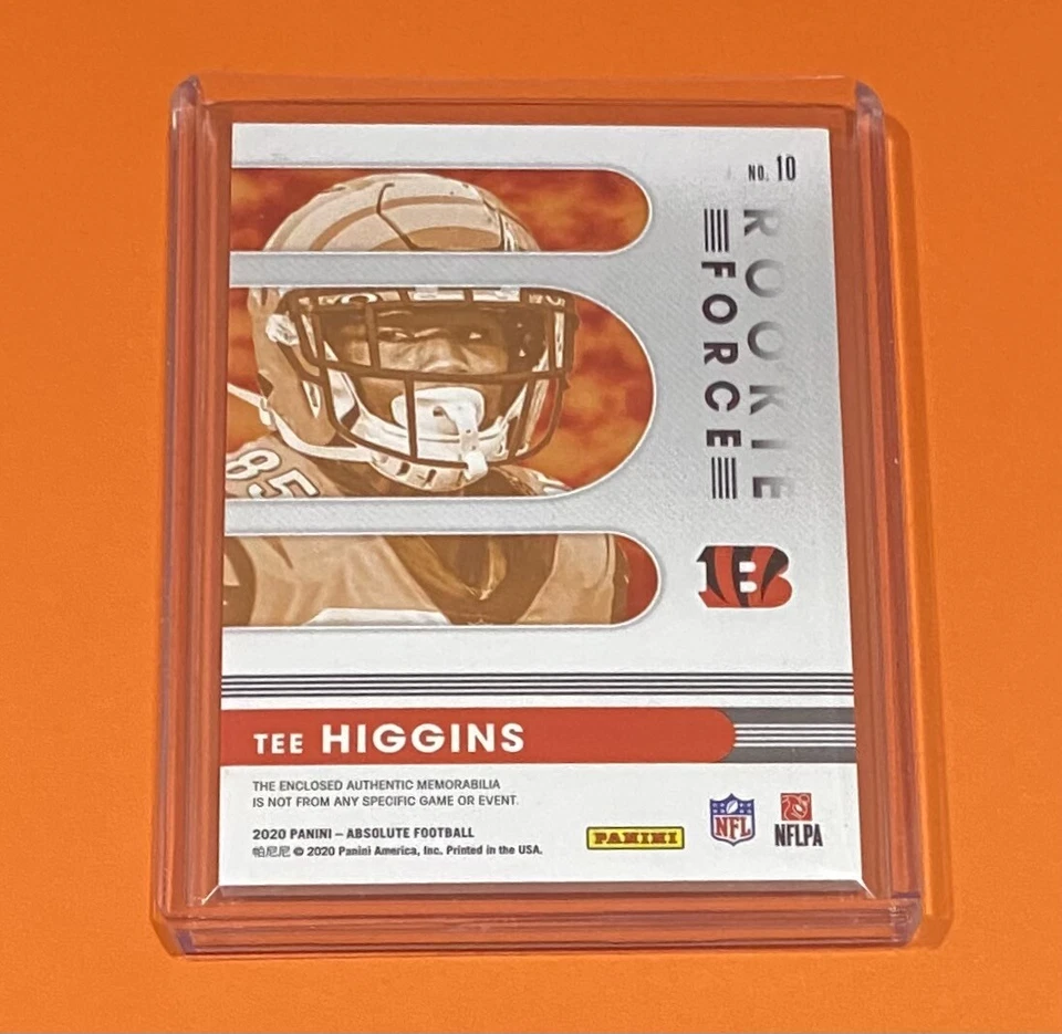 2020 Absolute Tee Higgins Rookie Force Jersey Relic PRIME /25 SSP Bengals #10 RC - Image 2 of 2