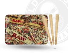 Raw Rolling Tray Mini Mixed  + 50 RAW Natural  1  1/4  Size Cones