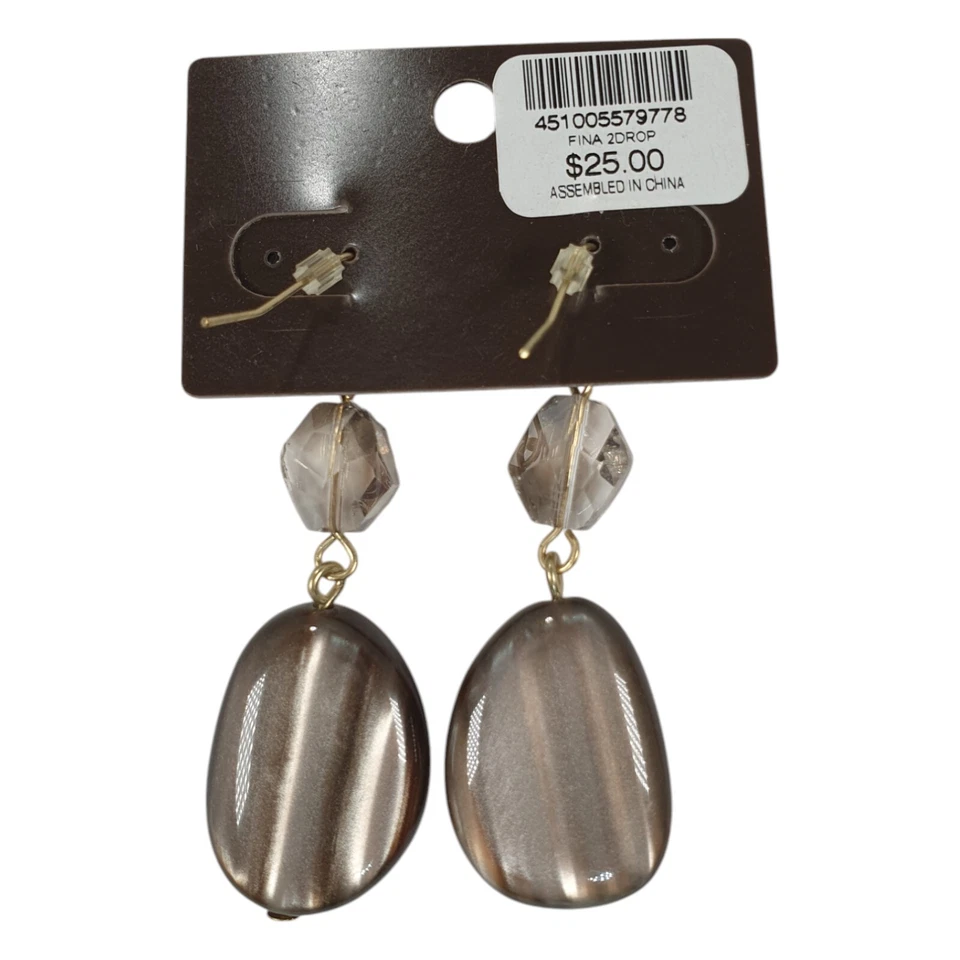 Brincos pendurados de pedra sintética cinza grande com miçangas transparentes Chicos novos com etiquetas 2 1/2" MSRP $25 - Imagem 2 de 4