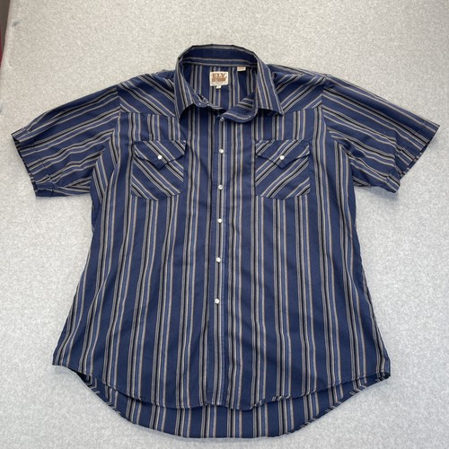 Ely Cattleman Hemd Herren Extra Large XL blau gestreift Perlen Druckknopf leicht