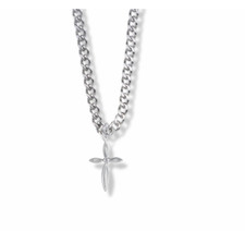 STERLING SILVER OVAL ENDS CROSS WITH CUBIC ZIRCONIA STONE NECKLACE  CHAIN