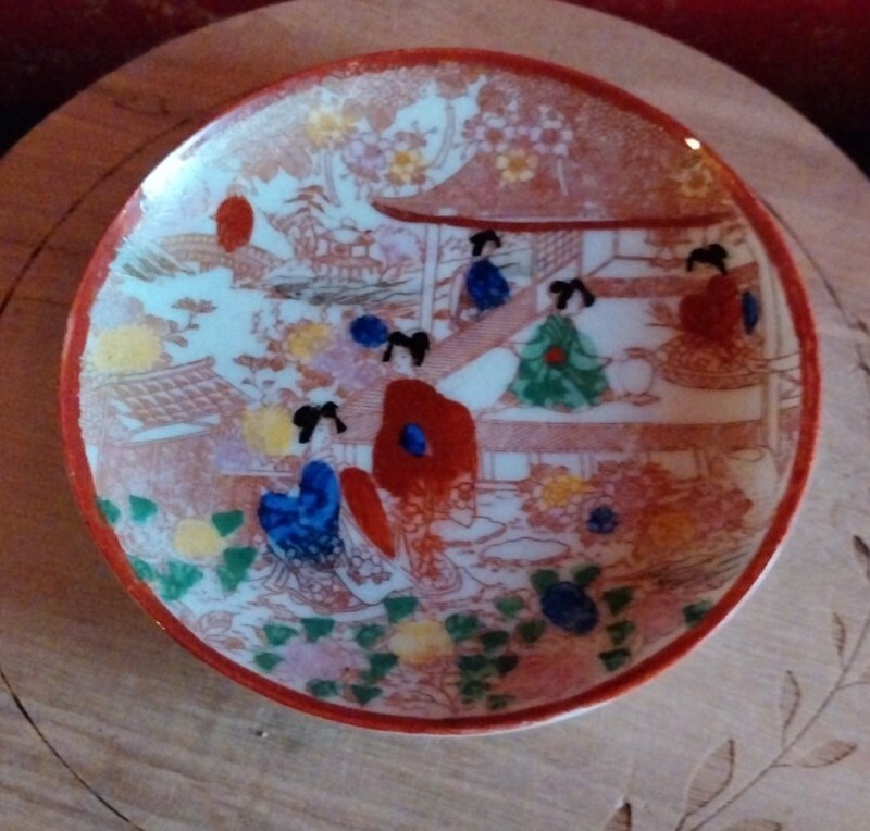 Vintage Japanese Plate NIPPON Geishas Hand-Painted Garden Saucer 