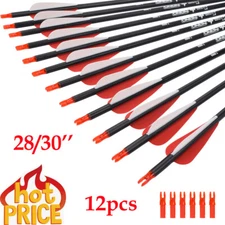 28/30'' 12PCS Carbon Practice Archery Arrows Hunting Arrows for Shooting Target
