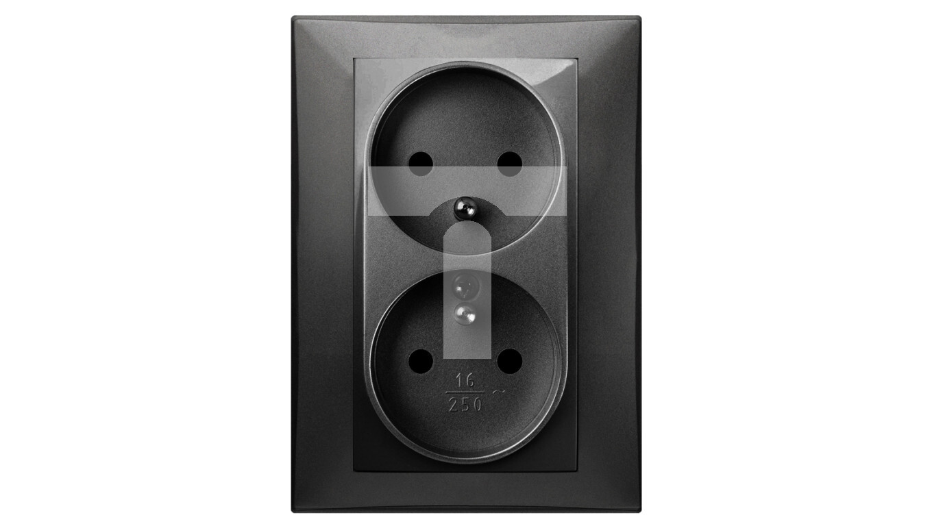 Vestra Double socket 2x2P+Z monolith with frame, flush-mounted IP20 black /T2UK