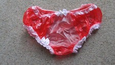 PVC Bragas Sissy Plástico Ropa Interior Rojo Plástico y Encaje
