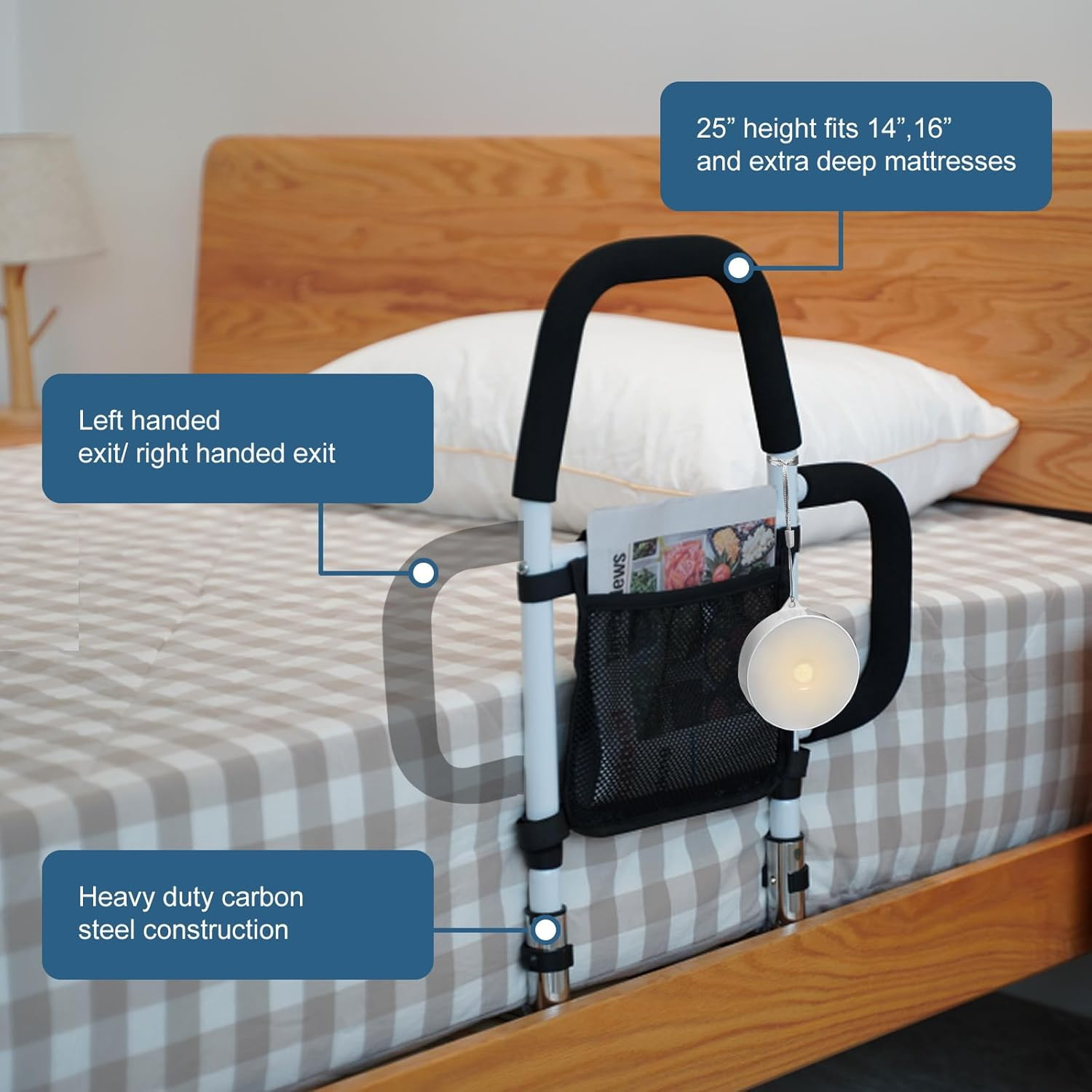 Bed Rails for Elderly Adults Safety with Motion Sensor Light & Double Foamed Gra