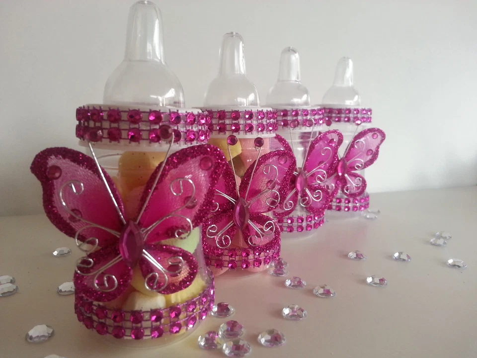 12 mamadeiras borboleta preenchíveis magenta para chá de bebê prêmios decorações para meninas - Imagem 3 de 4