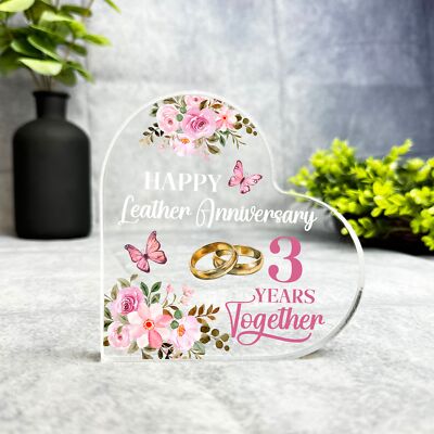 Leder Hochzeitstag Geschenk 3 Jahre zusammen Andenken Seite Herz Plakette