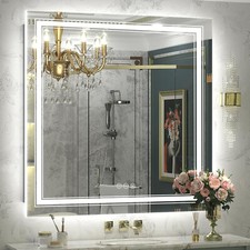 Square LED Mirror for Bathroom Dimmable Vanity Mirror Backlit and Front Lighted