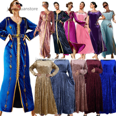 Velvet Kaftan Muslim Women Long Maxi Dress Caftan Dubai Abaya Party Gown Ramadan