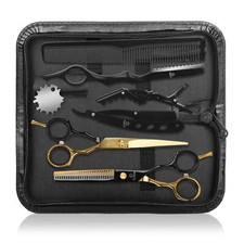 9PCS Black Gold Hair Cutting Scissors Kit Professional Straight Thinning Shears