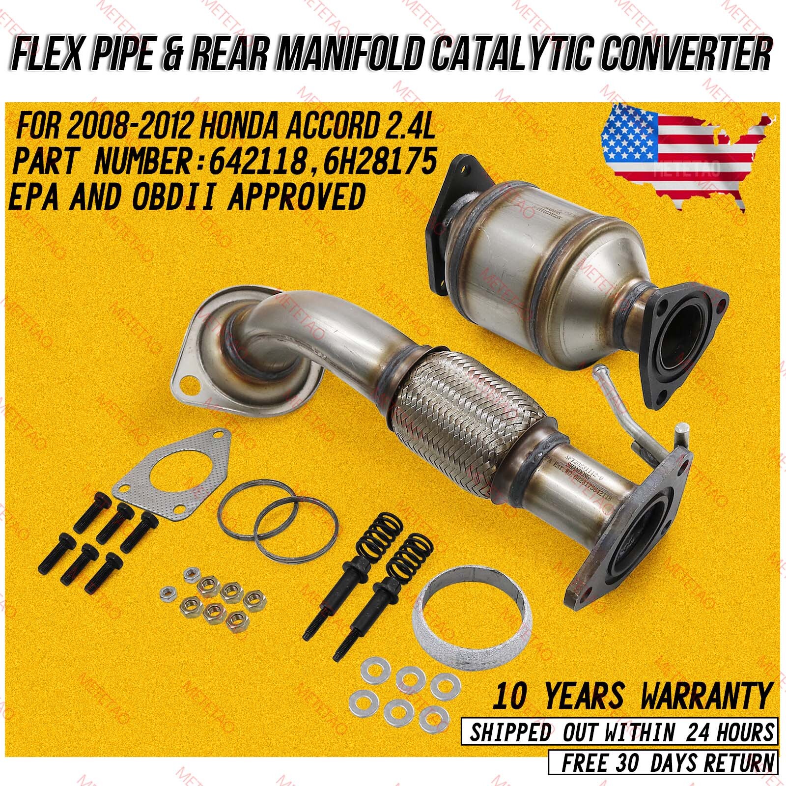 20082012 Flex Pipe & Rear Catalytic Converter For Honda Accord 2.4L