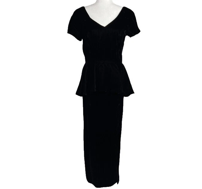 Vestidos Vintage de terciopelo negro Peplum para Mujer