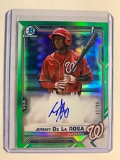 2021 1st Bowman Chrome Jeremy De La Rosa Auto #D /99 Green Refractor #CPA-JDL