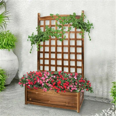 UNHO Wood Raised Garden Bed Planter Box with Trellis Flower Climbing Indoor Outdoor