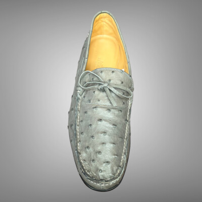 Hermes New In Box Grigio Moccasin Ostrich Skin Leather  display picture 1