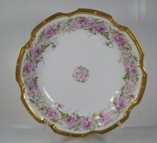 Limoges 10" Bowl Gold Trim Scalloped Edge Hand Painted Floral Pattern