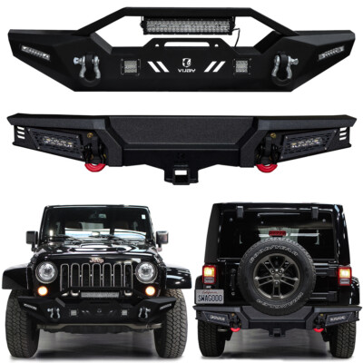 Vijay For 2007-2018 Jeep Wrangler JK Front or Rear Bumper with LED Lights&D-Ring